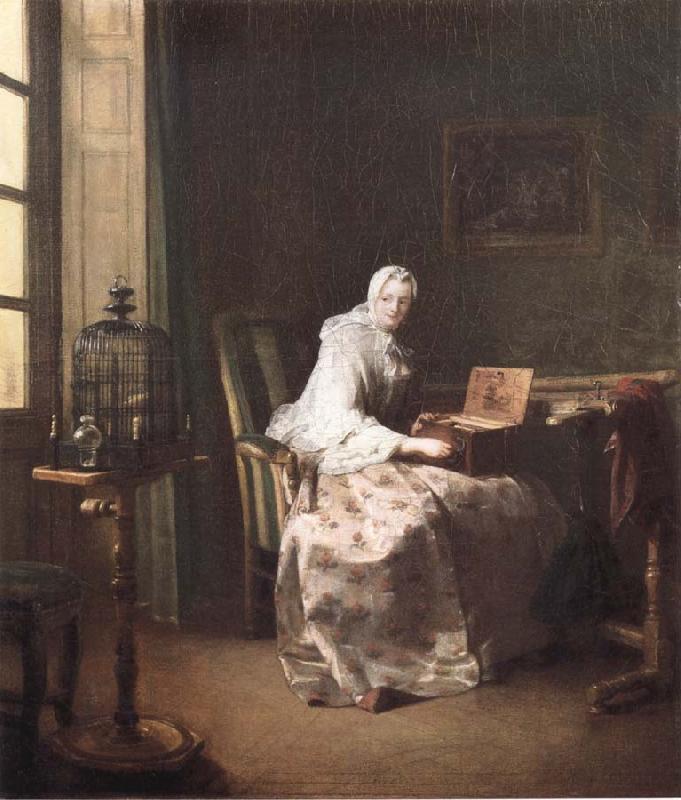 Jean Baptiste Simeon Chardin Lady with a Bird-Organ oil painting picture